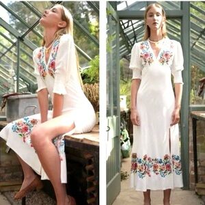 RIXO Carmen White Embroidered Sequin Floral Maxi Dress | Boho Vacation Dress XS